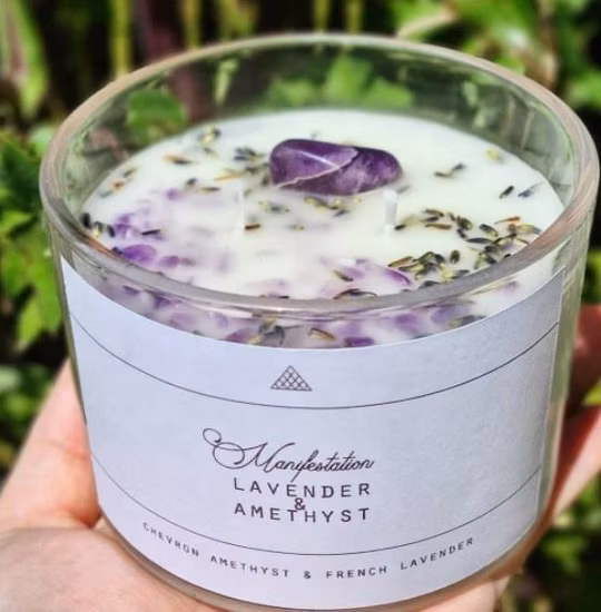 Large Soy Handmade Authentic Amethyst Crystal Christmas Soy Candles